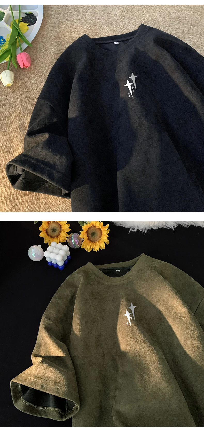 Vintage Suede T Shirt 5 Colours Short Sleeve Graphic Print T-shirt Plus Size Unisex Tee Tops New Gothic Tshirts