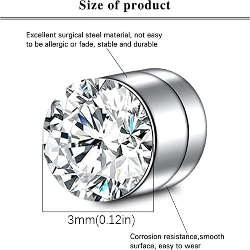 4Pairs 3mm Magnetic Stud Earring Fake Piercing Nose Stud Crystal Earrings Punk Clip Zircon Magnet Stud Non Piercing Jewelry