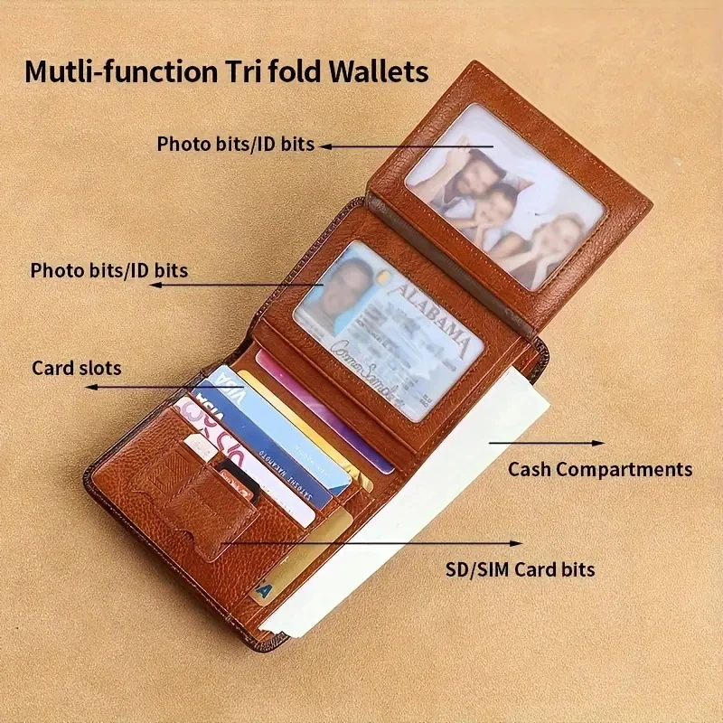 Suitability Men's Dark Brown Vintage Leather Wallet RFID Anti Theft Brush Safe Slim and Stylish Multib Card Holder Perfect Gift