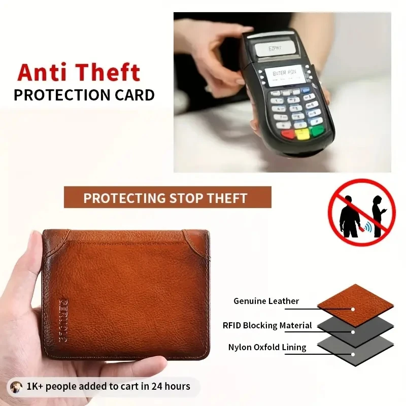 Suitability Men's Dark Brown Vintage Leather Wallet RFID Anti Theft Brush Safe Slim and Stylish Multib Card Holder Perfect Gift