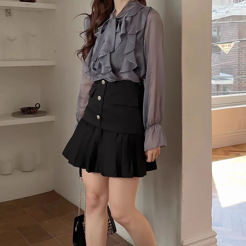 New Korean Chiffon Blouse Women Office Lady Fashion Tops Sweet Bow Shirts Women Casual Long Sleeve Summer Clothes Blusas 13864