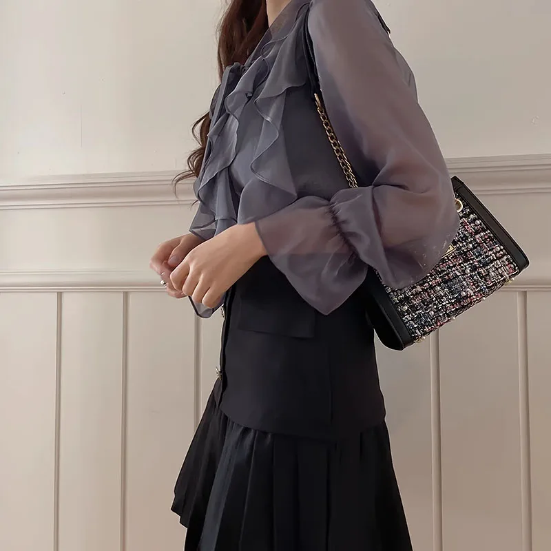 New Korean Chiffon Blouse Women Office Lady Fashion Tops Sweet Bow Shirts Women Casual Long Sleeve Summer Clothes Blusas 13864