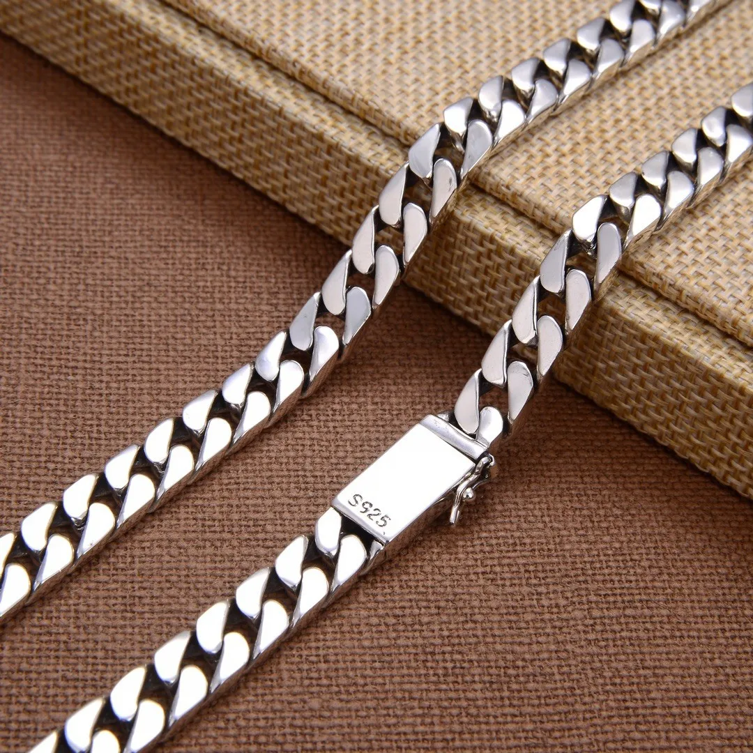 100% S925 Sterling Silver Bracelet 8MM Punk S925 Silver Jewelry Never Fade Men Women Jewelry Gifts