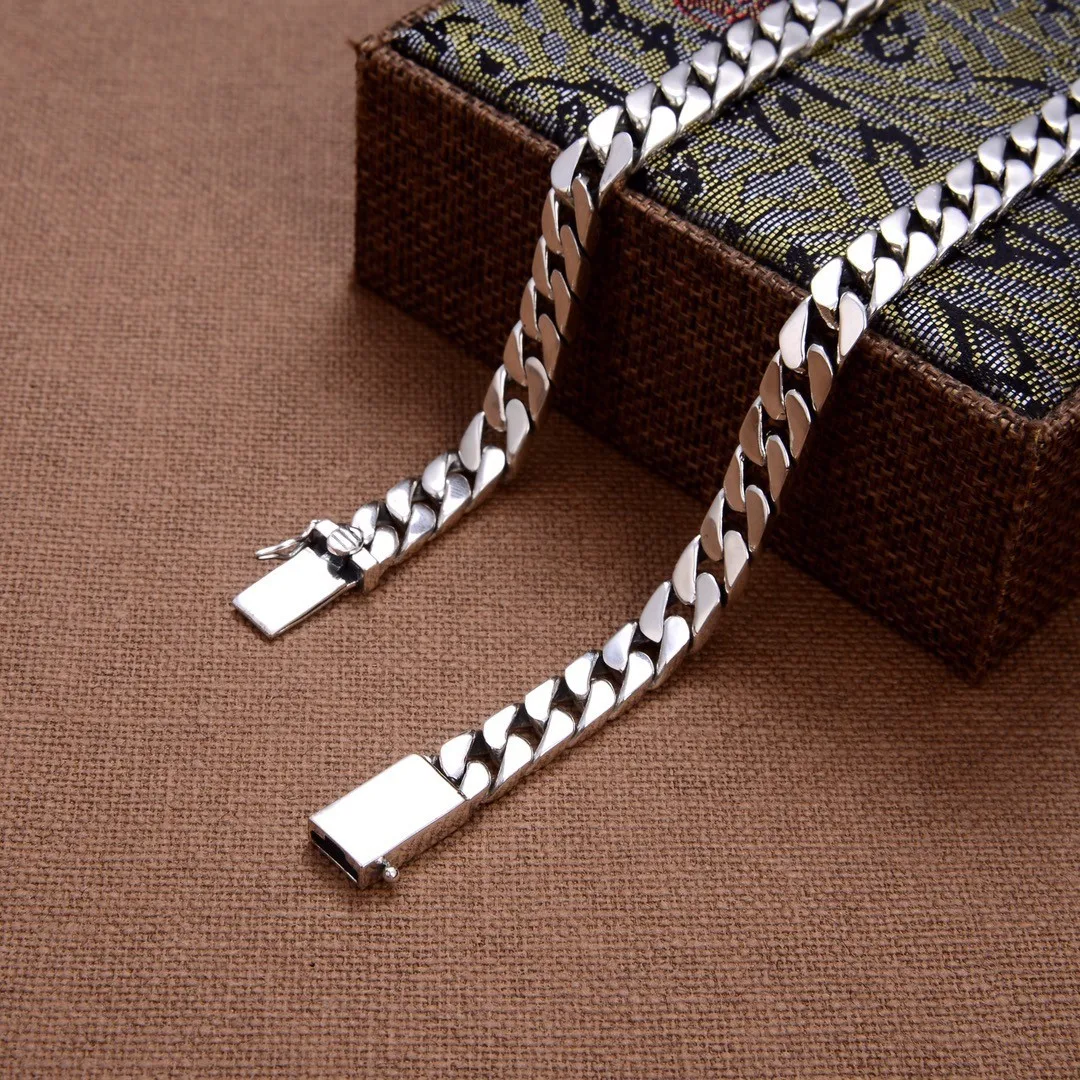 100% S925 Sterling Silver Bracelet 8MM Punk S925 Silver Jewelry Never Fade Men Women Jewelry Gifts