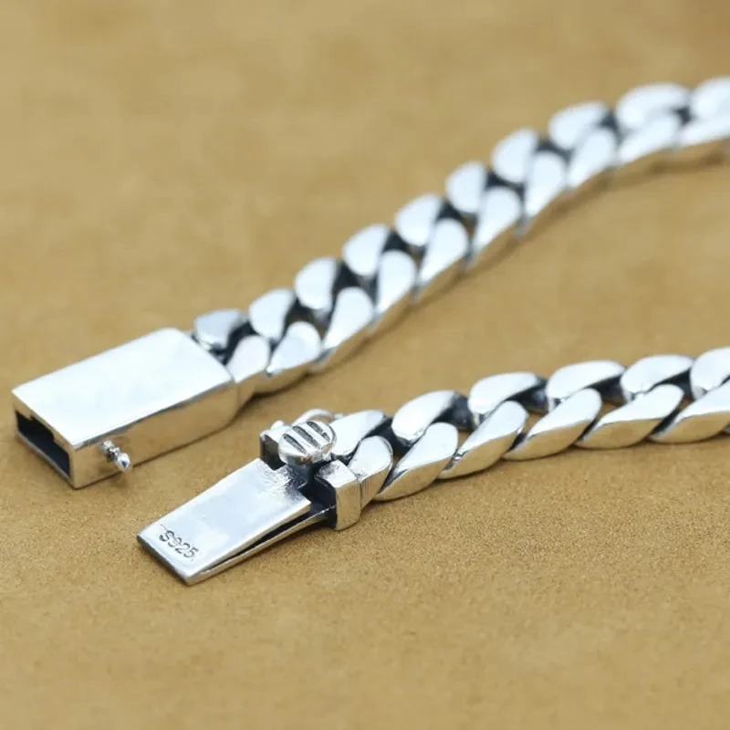 100% S925 Sterling Silver Bracelet 8MM Punk S925 Silver Jewelry Never Fade Men Women Jewelry Gifts