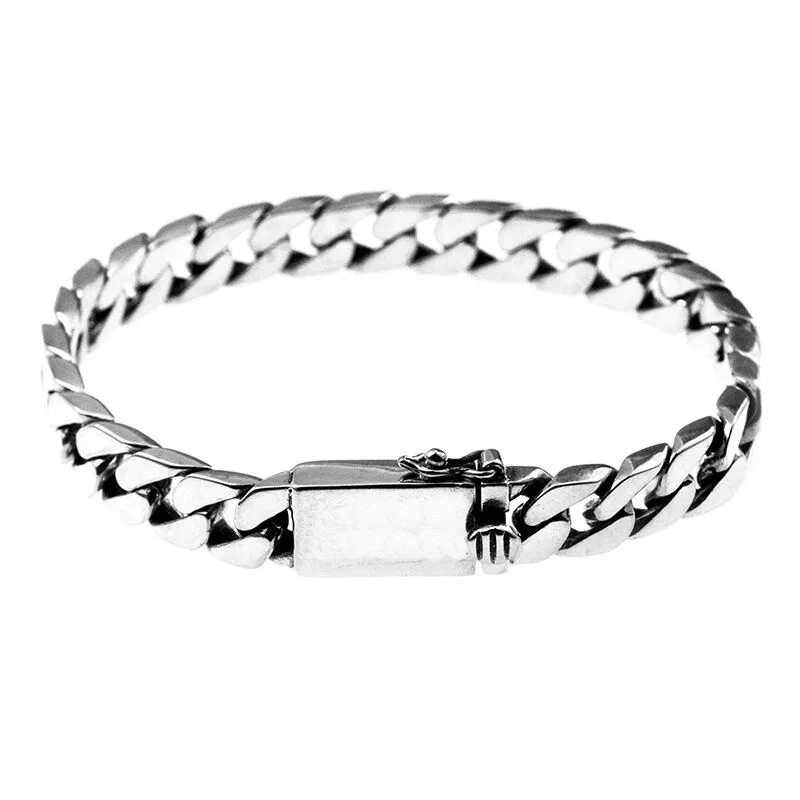 100% S925 Sterling Silver Bracelet 8MM Punk S925 Silver Jewelry Never Fade Men Women Jewelry Gifts