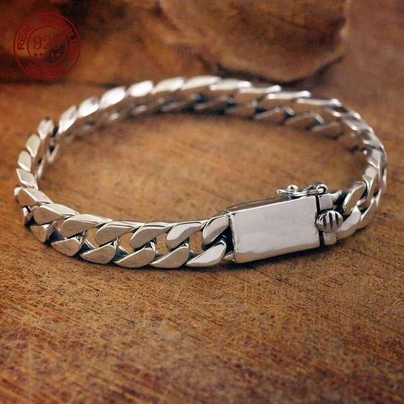 100% S925 Sterling Silver Bracelet 8MM Punk S925 Silver Jewelry Never Fade Men Women Jewelry Gifts