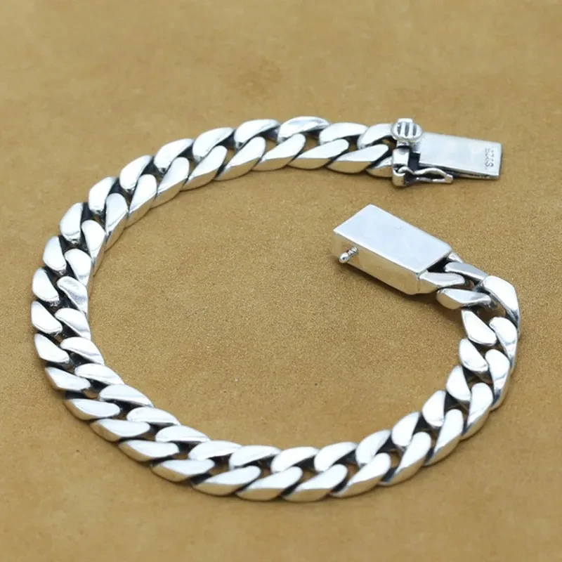100% S925 Sterling Silver Bracelet 8MM Punk S925 Silver Jewelry Never Fade Men Women Jewelry Gifts
