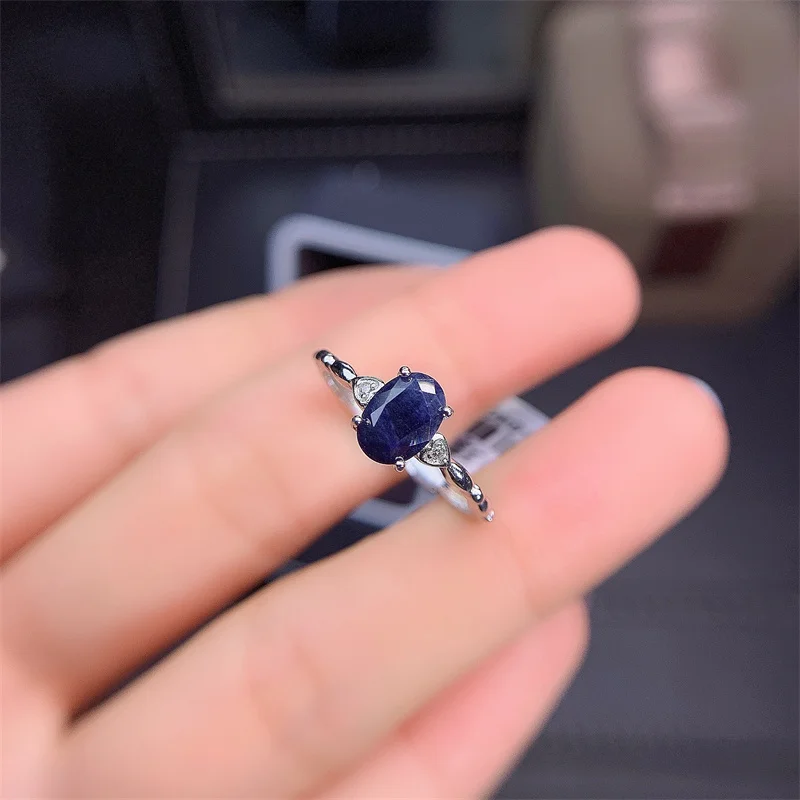 YULEM Hot Sale Fashion Design Silver Sapphire Rings for Women Solid 925 Silver Sapphire Ring 0.5 Ct Natural Sapphire Gemstone