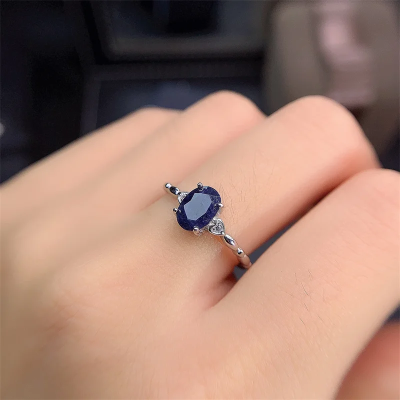 YULEM Hot Sale Fashion Design Silver Sapphire Rings for Women Solid 925 Silver Sapphire Ring 0.5 Ct Natural Sapphire Gemstone