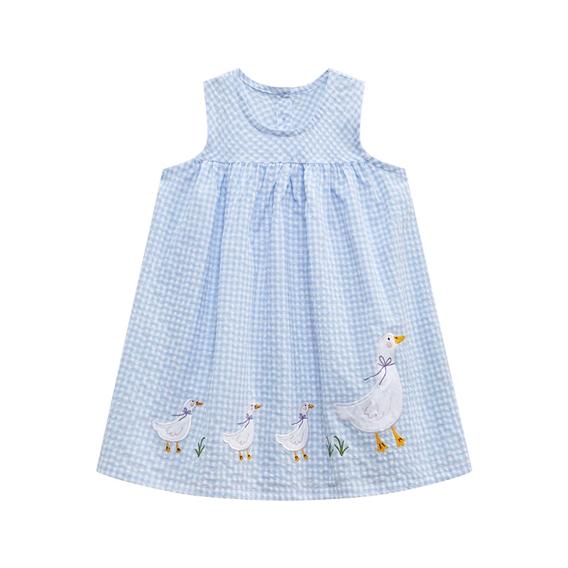 Little Maven 2026 Kids Clothes Summer Lattice Dress Baby Girls Clothes Cartoon Ducks Dresses Children's Clothing Vestidos Cotton