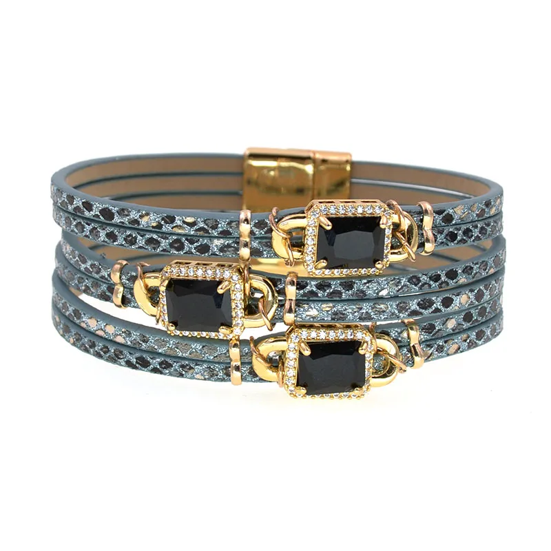 WELLMORE Luxury Glass Bracelets for Women Boho Leather Bracelet Wrap Magnet Bracelet Fashion Jewelry Wholesale