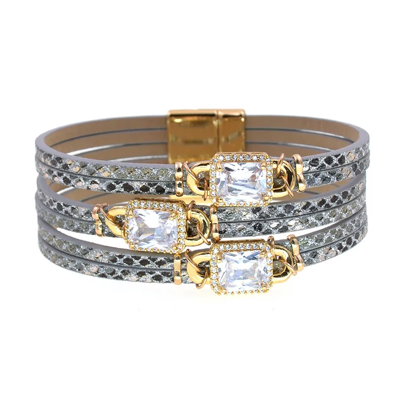 WELLMORE Luxury Glass Bracelets for Women Boho Leather Bracelet Wrap Magnet Bracelet Fashion Jewelry Wholesale