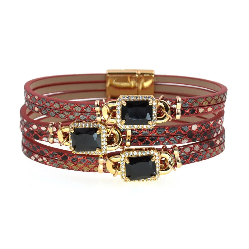 WELLMORE Luxury Glass Bracelets for Women Boho Leather Bracelet Wrap Magnet Bracelet Fashion Jewelry Wholesale