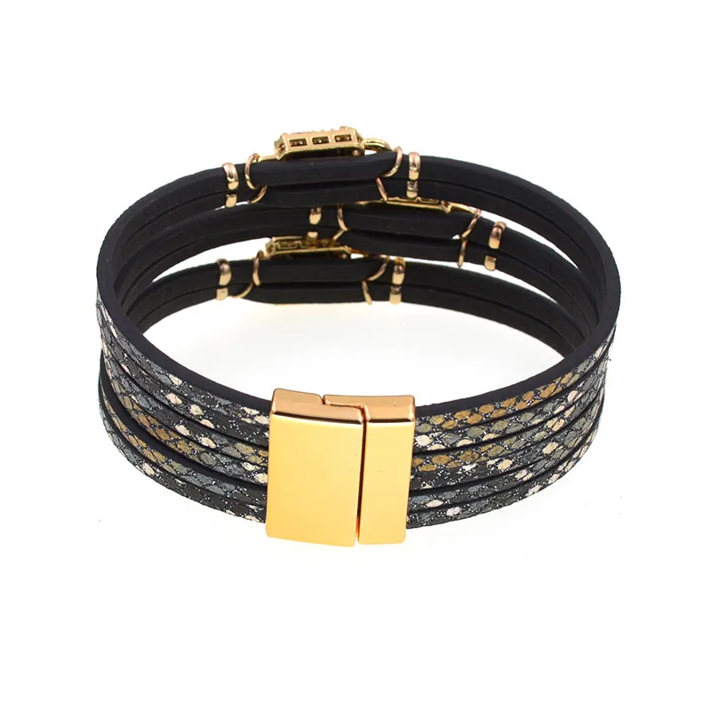 WELLMORE Luxury Glass Bracelets for Women Boho Leather Bracelet Wrap Magnet Bracelet Fashion Jewelry Wholesale