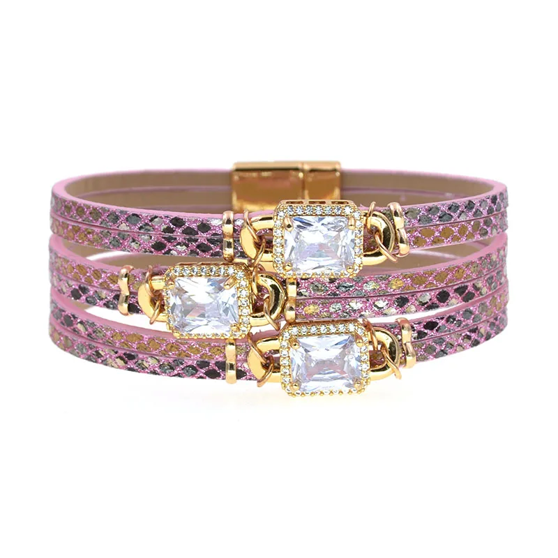 WELLMORE Luxury Glass Bracelets for Women Boho Leather Bracelet Wrap Magnet Bracelet Fashion Jewelry Wholesale