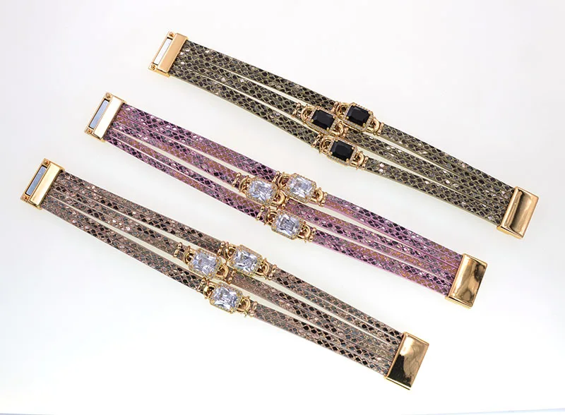 WELLMORE Luxury Glass Bracelets for Women Boho Leather Bracelet Wrap Magnet Bracelet Fashion Jewelry Wholesale