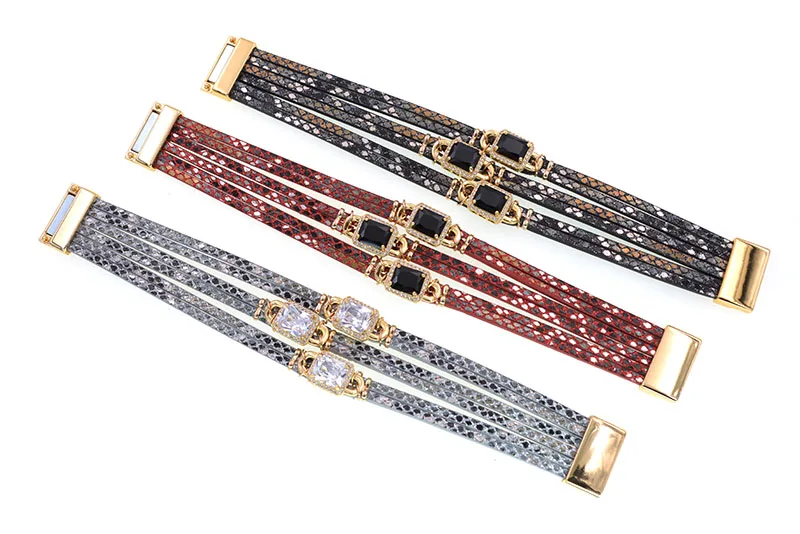 WELLMORE Luxury Glass Bracelets for Women Boho Leather Bracelet Wrap Magnet Bracelet Fashion Jewelry Wholesale