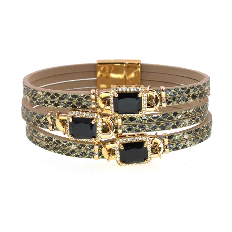 WELLMORE Luxury Glass Bracelets for Women Boho Leather Bracelet Wrap Magnet Bracelet Fashion Jewelry Wholesale