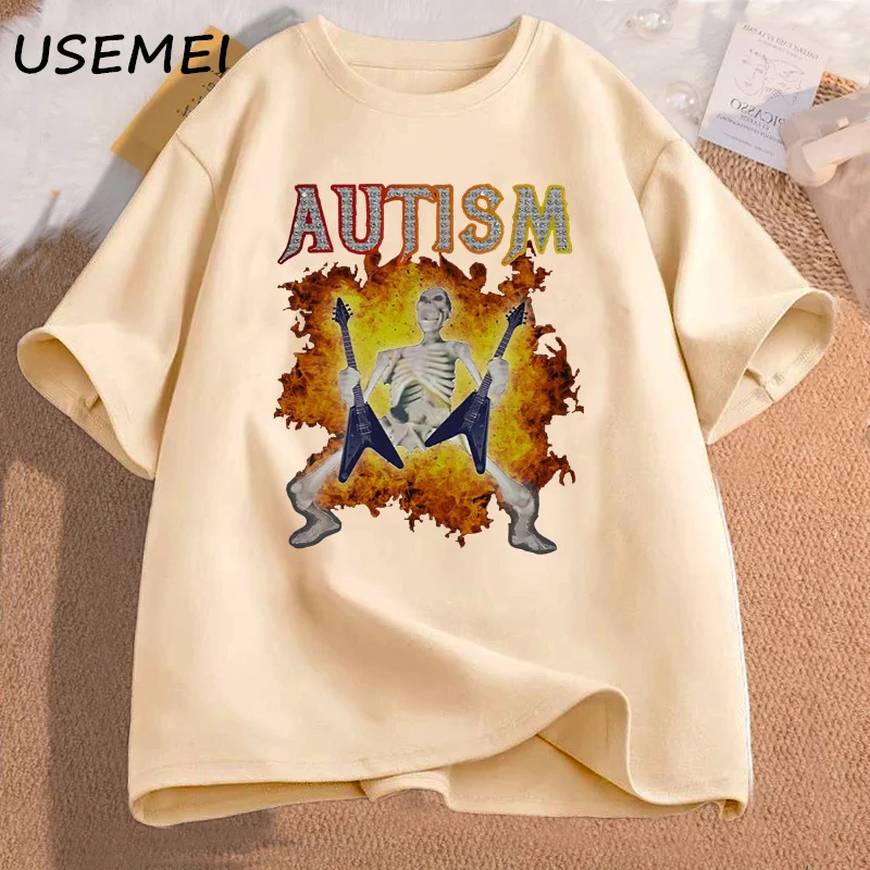 Autism Funny Skeleton Meme Men's T-shirt Cotton Mens Clothing Graphic Tshirts Man Clothes Printed Short Sleeve Tee Tshirts