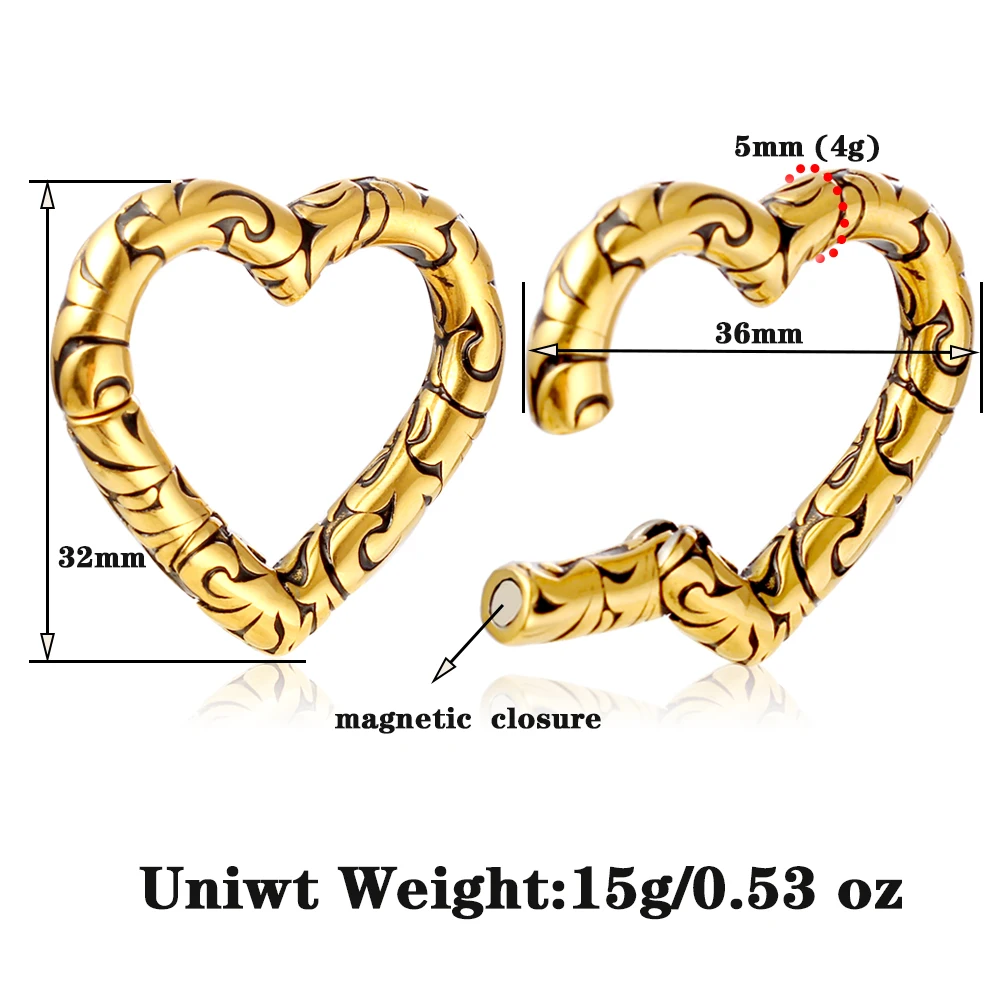 Giga 1/2Pcs 5mm(4g) Heart Stainless Steel Ear Weights Hanger Gauges Expander Magnetic Ears Stretcher Piercing Body Jewelry Punk