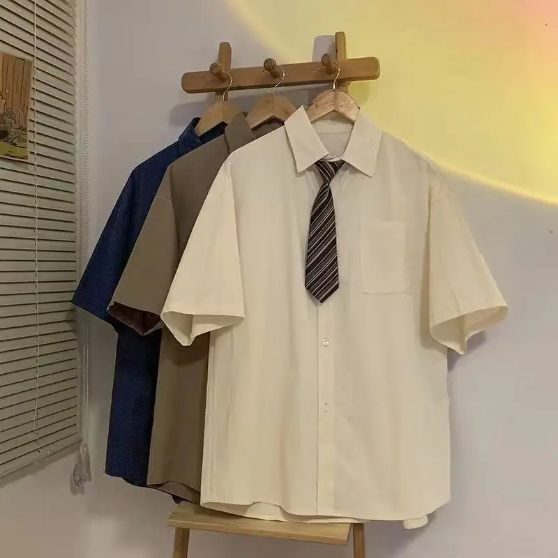 E-BAIHU Brown Vintage Blouses Lady Japanese Urban Girl Tooling Short-sleeved Shirts Oversize Five-point Sleeve DK Uniform Blusas
