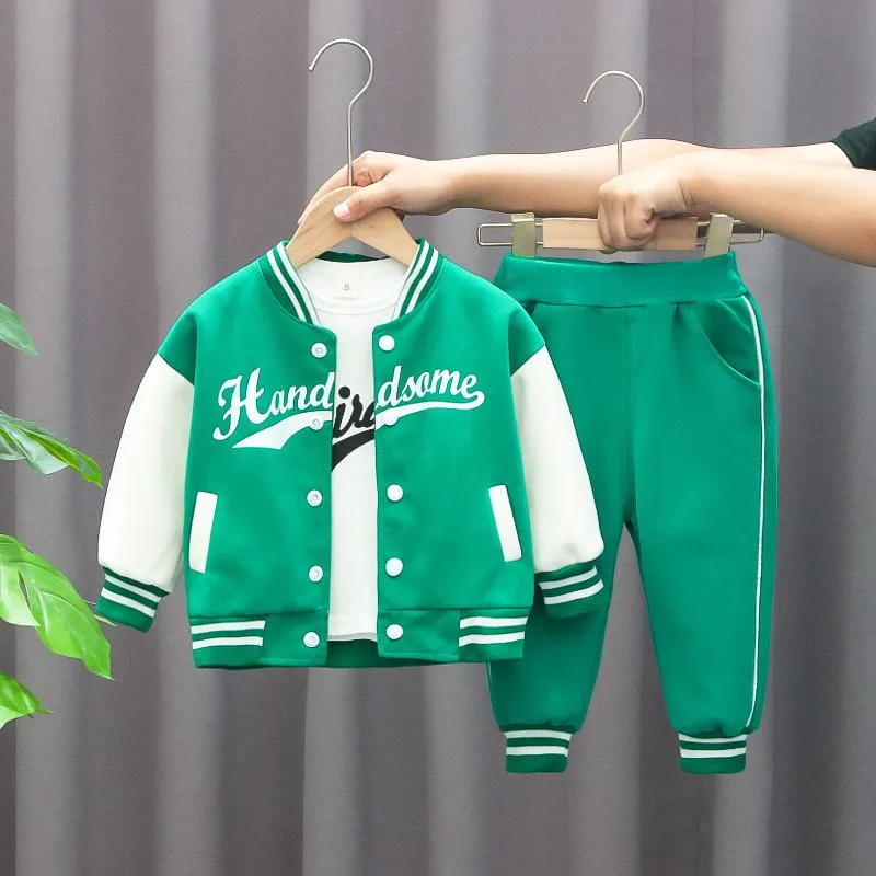 Kids Boys Coat+T-Shirt+Pant 3pcs Set Baseball Girls Spring Autumn Letter Print Sweatshirts Fashion Sports Casual Outfits Clothes
