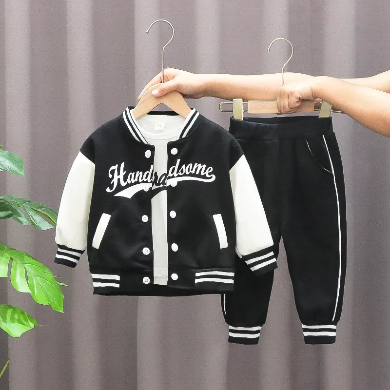 Kids Boys Coat+T-Shirt+Pant 3pcs Set Baseball Girls Spring Autumn Letter Print Sweatshirts Fashion Sports Casual Outfits Clothes