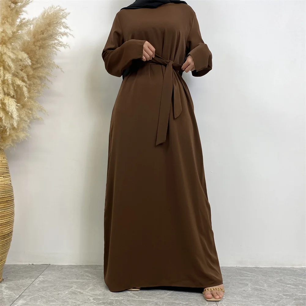 Muslim Abaya Fashion New Hot Dress Turkey Arabia Dubai Solid Color Robe with Pockets Women's Long Dress