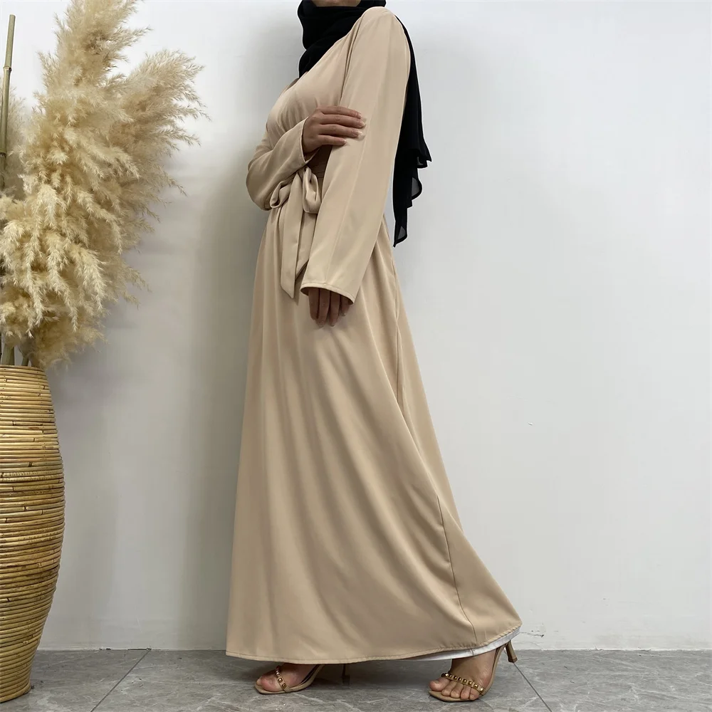 Muslim Abaya Fashion New Hot Dress Turkey Arabia Dubai Solid Color Robe with Pockets Women's Long Dress