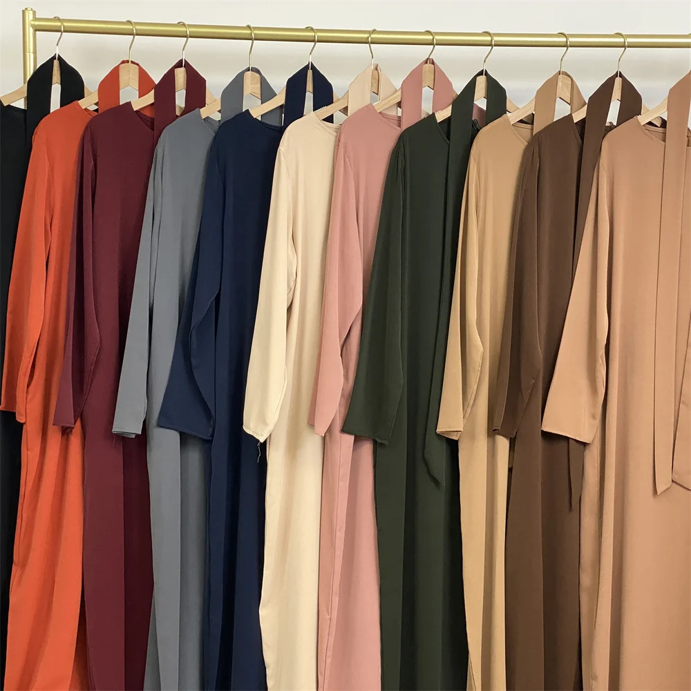 Muslim Abaya Fashion New Hot Dress Turkey Arabia Dubai Solid Color Robe with Pockets Women's Long Dress