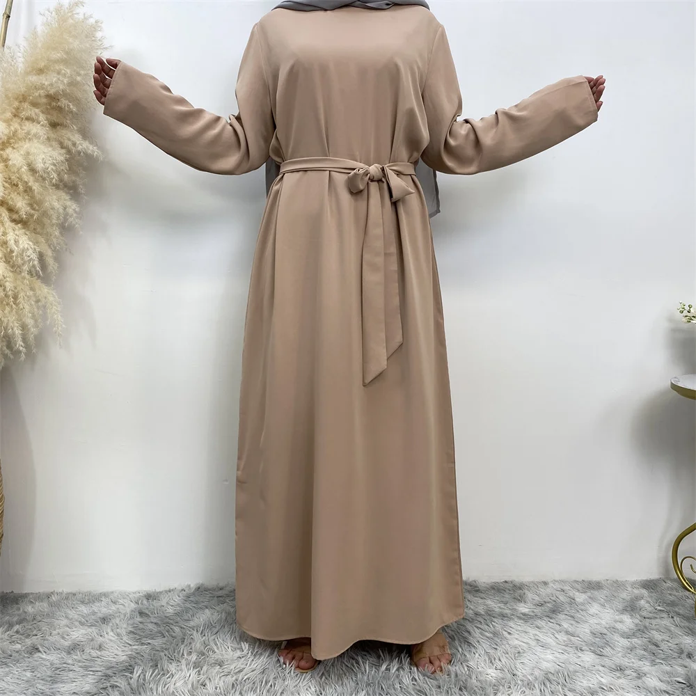 Muslim Abaya Fashion New Hot Dress Turkey Arabia Dubai Solid Color Robe with Pockets Women's Long Dress