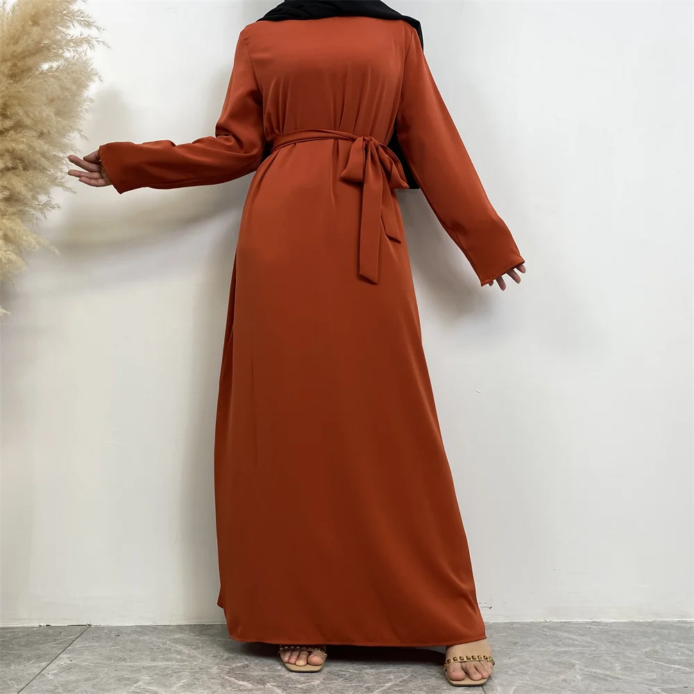 Muslim Abaya Fashion New Hot Dress Turkey Arabia Dubai Solid Color Robe with Pockets Women's Long Dress