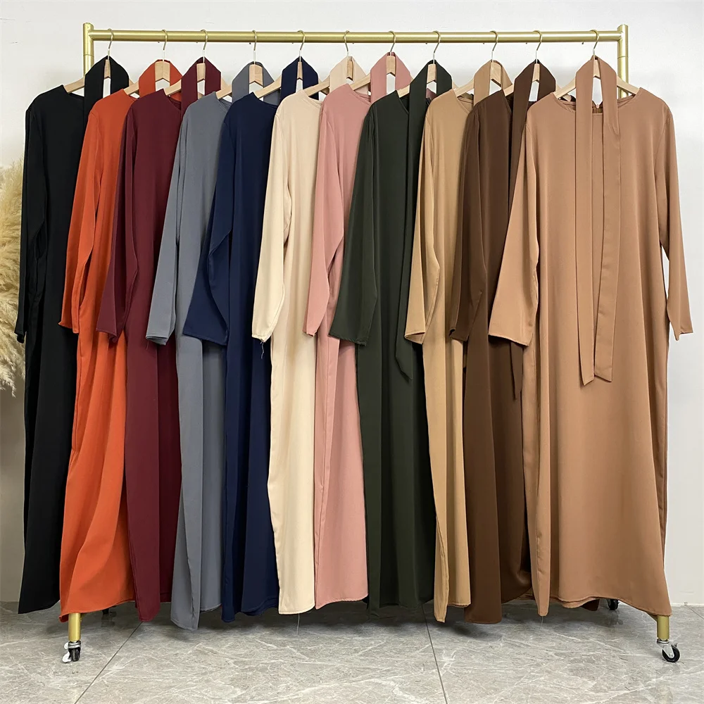 Muslim Abaya Fashion New Hot Dress Turkey Arabia Dubai Solid Color Robe with Pockets Women's Long Dress
