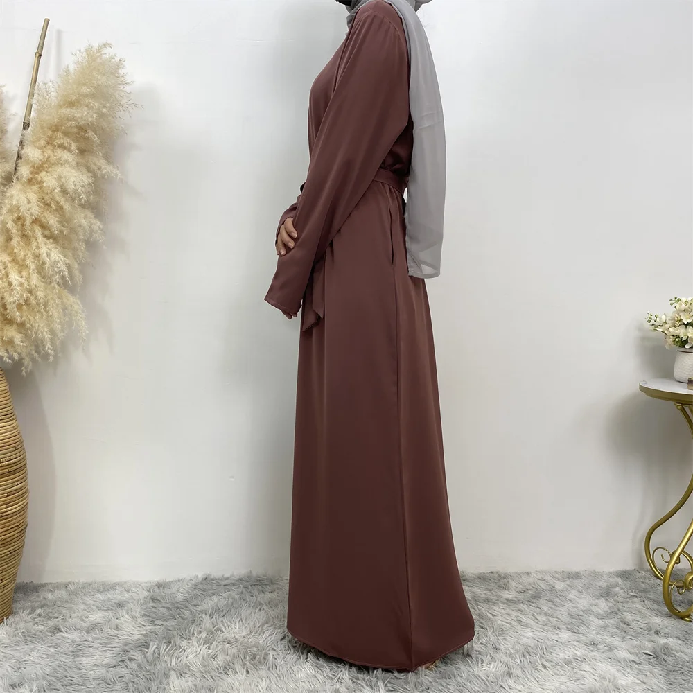 Muslim Abaya Fashion New Hot Dress Turkey Arabia Dubai Solid Color Robe with Pockets Women's Long Dress