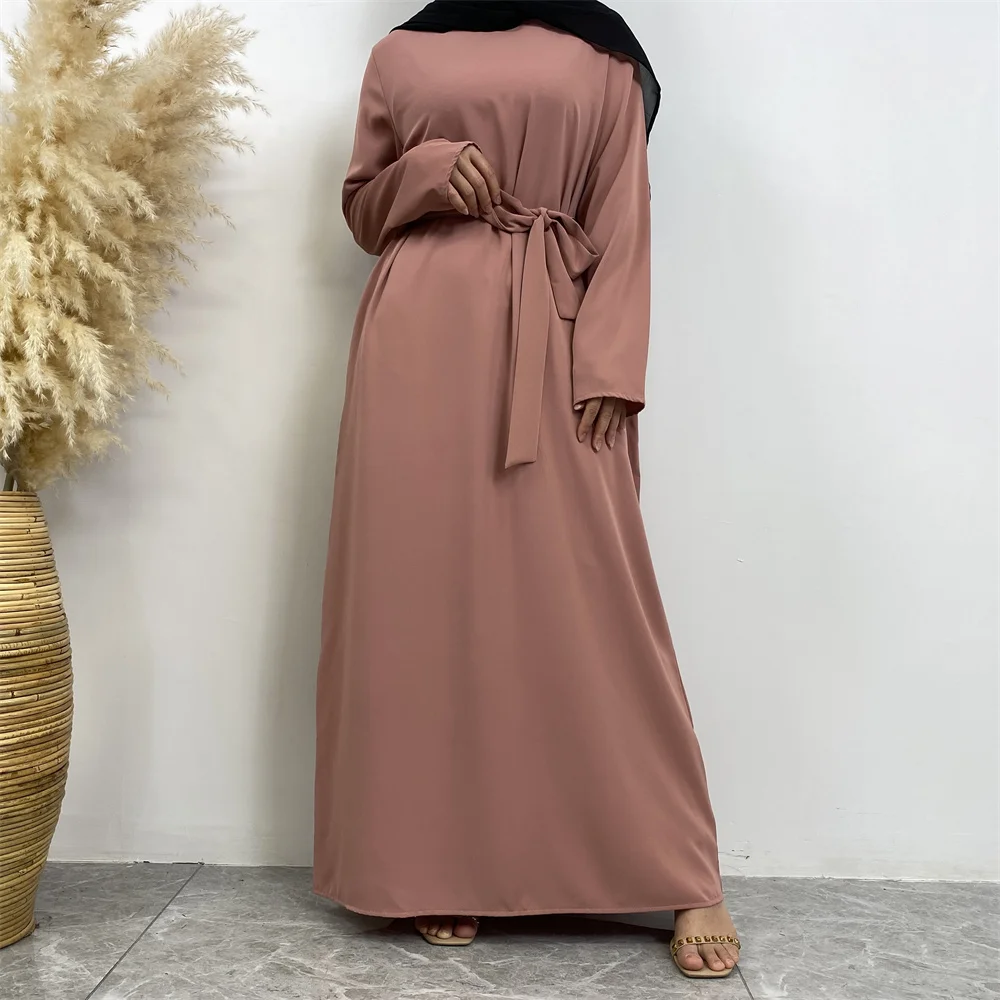 Muslim Abaya Fashion New Hot Dress Turkey Arabia Dubai Solid Color Robe with Pockets Women's Long Dress
