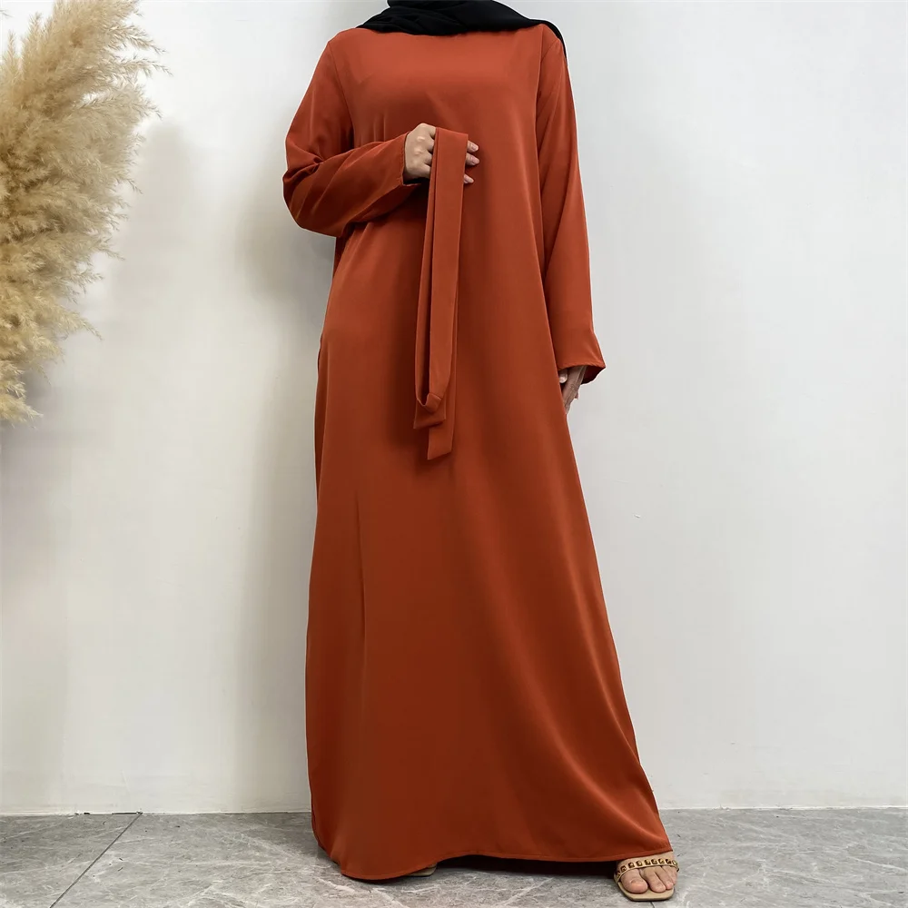 Muslim Abaya Fashion New Hot Dress Turkey Arabia Dubai Solid Color Robe with Pockets Women's Long Dress