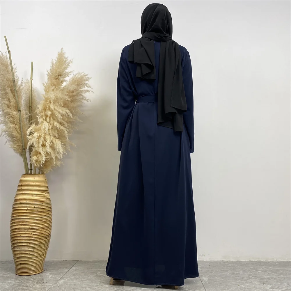 Muslim Abaya Fashion New Hot Dress Turkey Arabia Dubai Solid Color Robe with Pockets Women's Long Dress