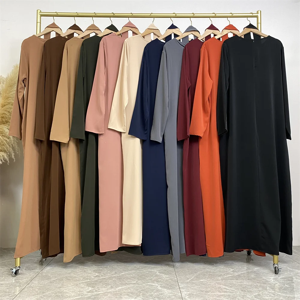 Muslim Abaya Fashion New Hot Dress Turkey Arabia Dubai Solid Color Robe with Pockets Women's Long Dress