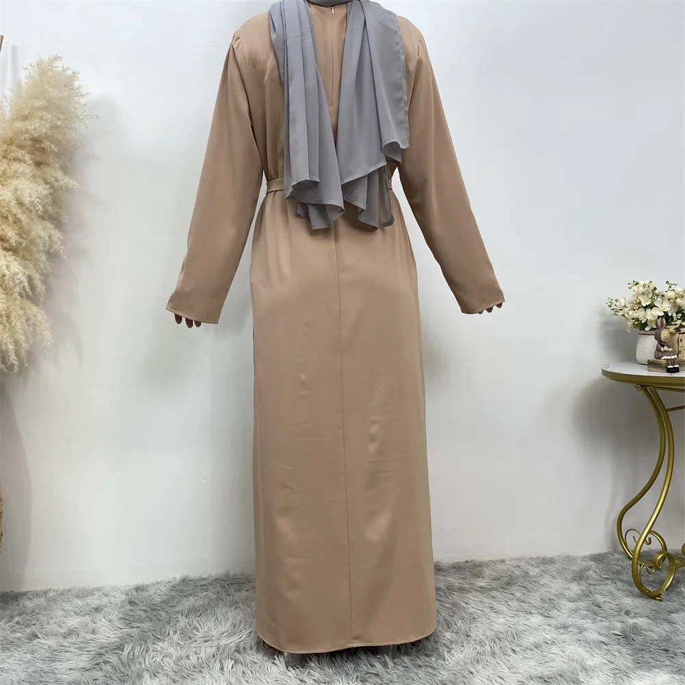 Muslim Abaya Fashion New Hot Dress Turkey Arabia Dubai Solid Color Robe with Pockets Women's Long Dress