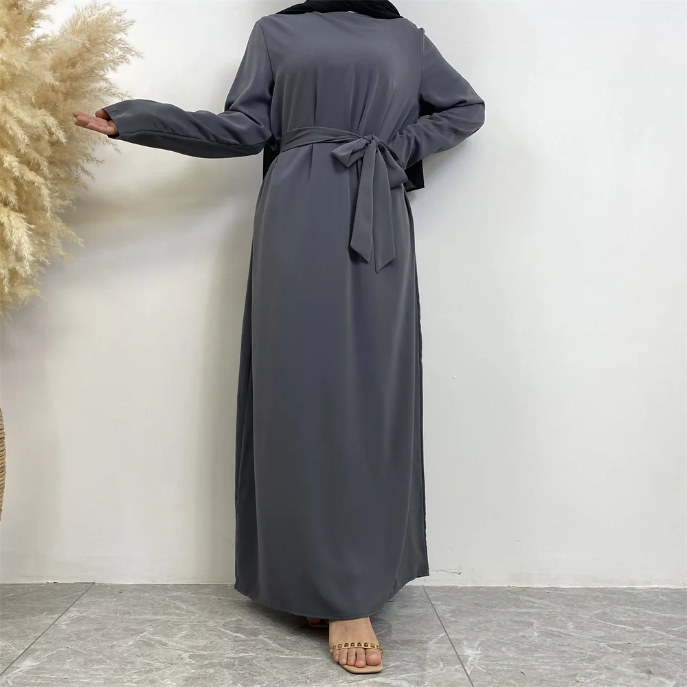 Muslim Abaya Fashion New Hot Dress Turkey Arabia Dubai Solid Color Robe with Pockets Women's Long Dress