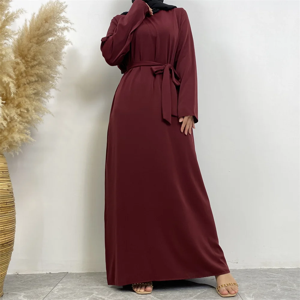 Muslim Abaya Fashion New Hot Dress Turkey Arabia Dubai Solid Color Robe with Pockets Women's Long Dress