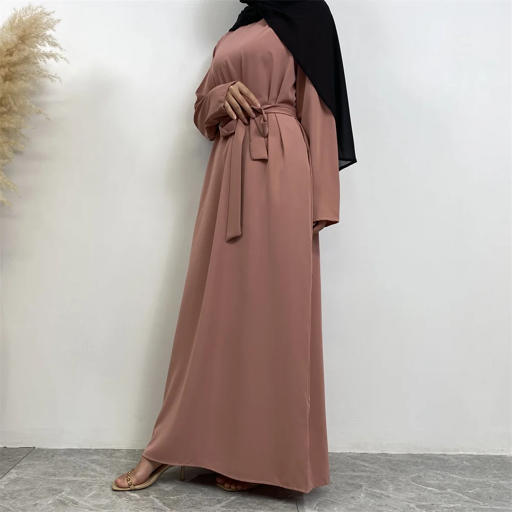 Muslim Abaya Fashion New Hot Dress Turkey Arabia Dubai Solid Color Robe with Pockets Women's Long Dress