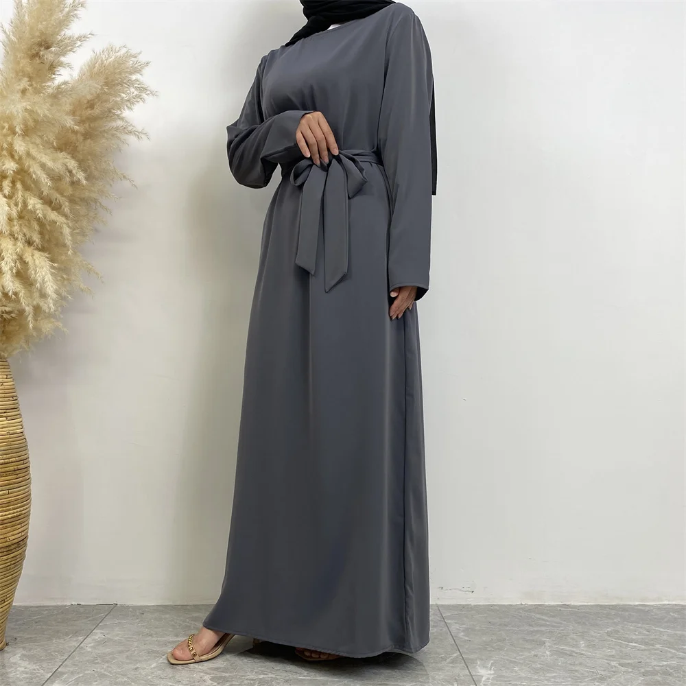 Muslim Abaya Fashion New Hot Dress Turkey Arabia Dubai Solid Color Robe with Pockets Women's Long Dress