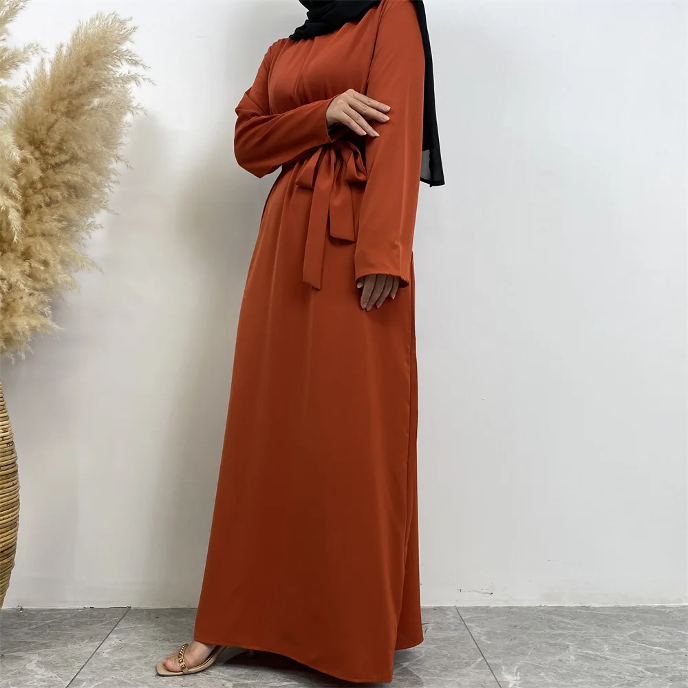 Muslim Abaya Fashion New Hot Dress Turkey Arabia Dubai Solid Color Robe with Pockets Women's Long Dress