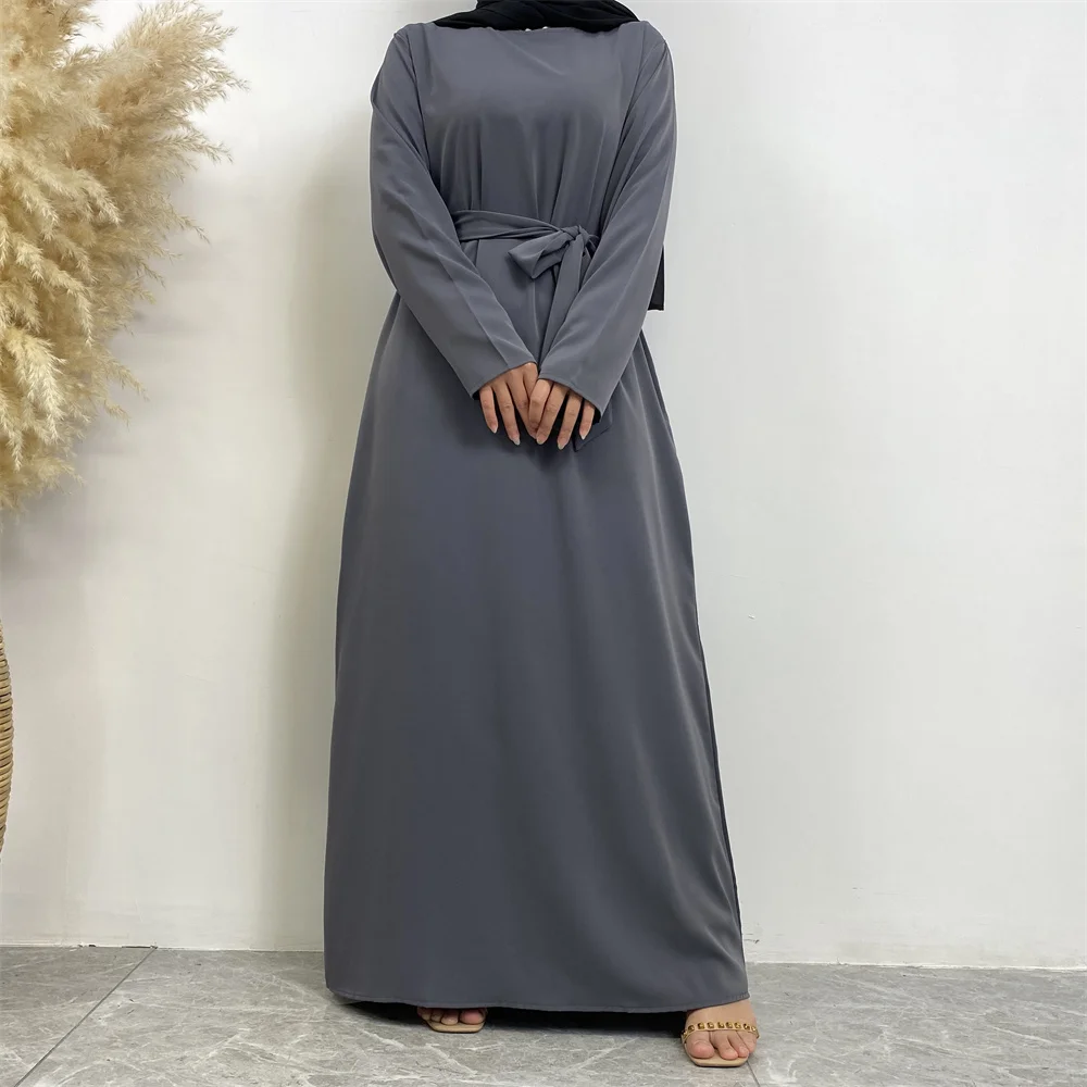 Muslim Abaya Fashion New Hot Dress Turkey Arabia Dubai Solid Color Robe with Pockets Women's Long Dress