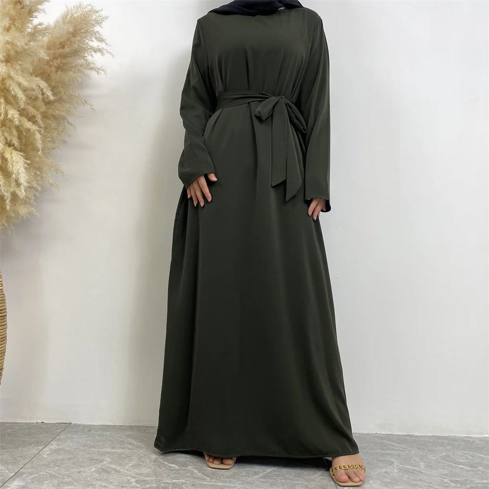 Muslim Abaya Fashion New Hot Dress Turkey Arabia Dubai Solid Color Robe with Pockets Women's Long Dress