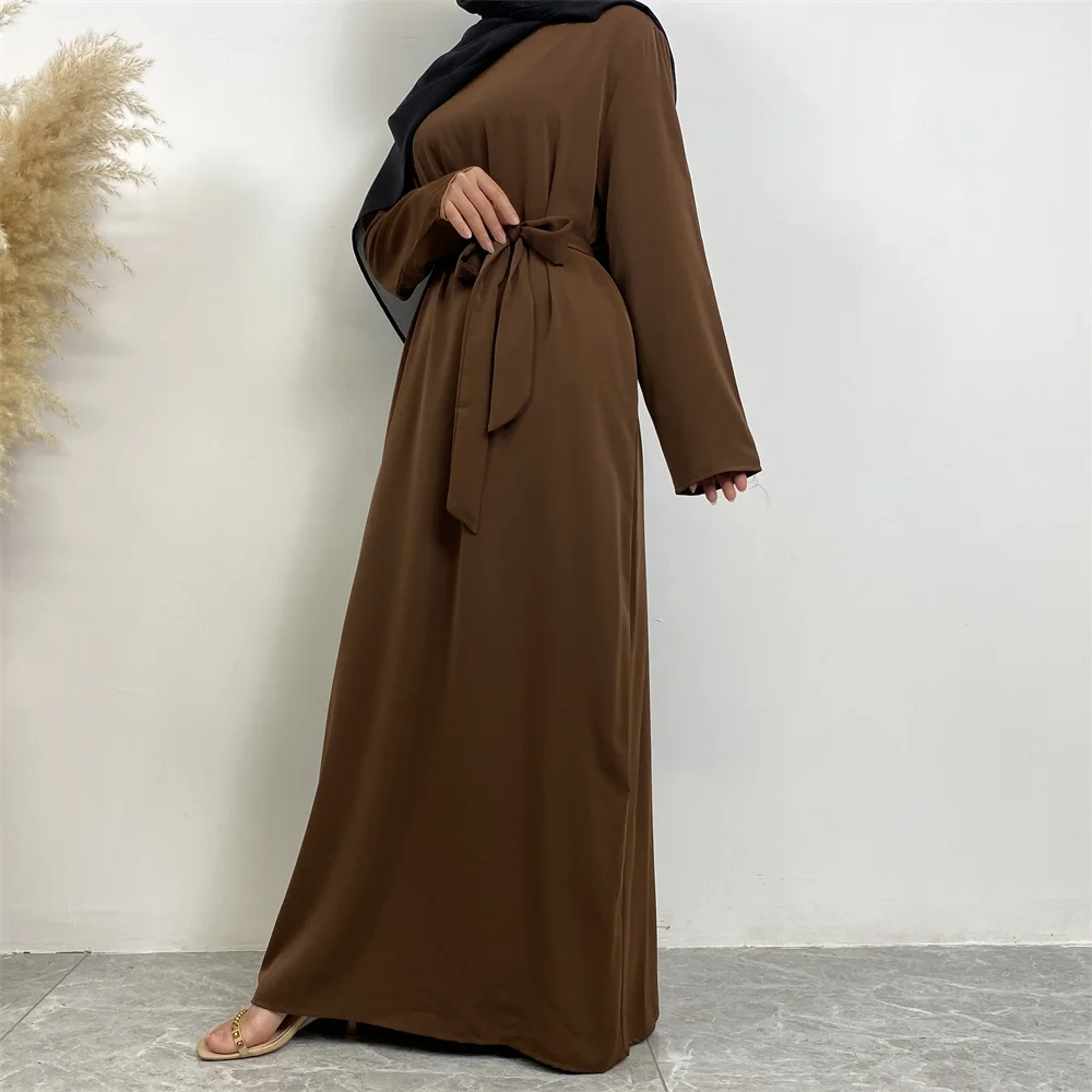 Muslim Abaya Fashion New Hot Dress Turkey Arabia Dubai Solid Color Robe with Pockets Women's Long Dress