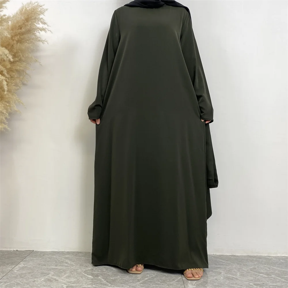 Muslim Abaya Fashion New Hot Dress Turkey Arabia Dubai Solid Color Robe with Pockets Women's Long Dress