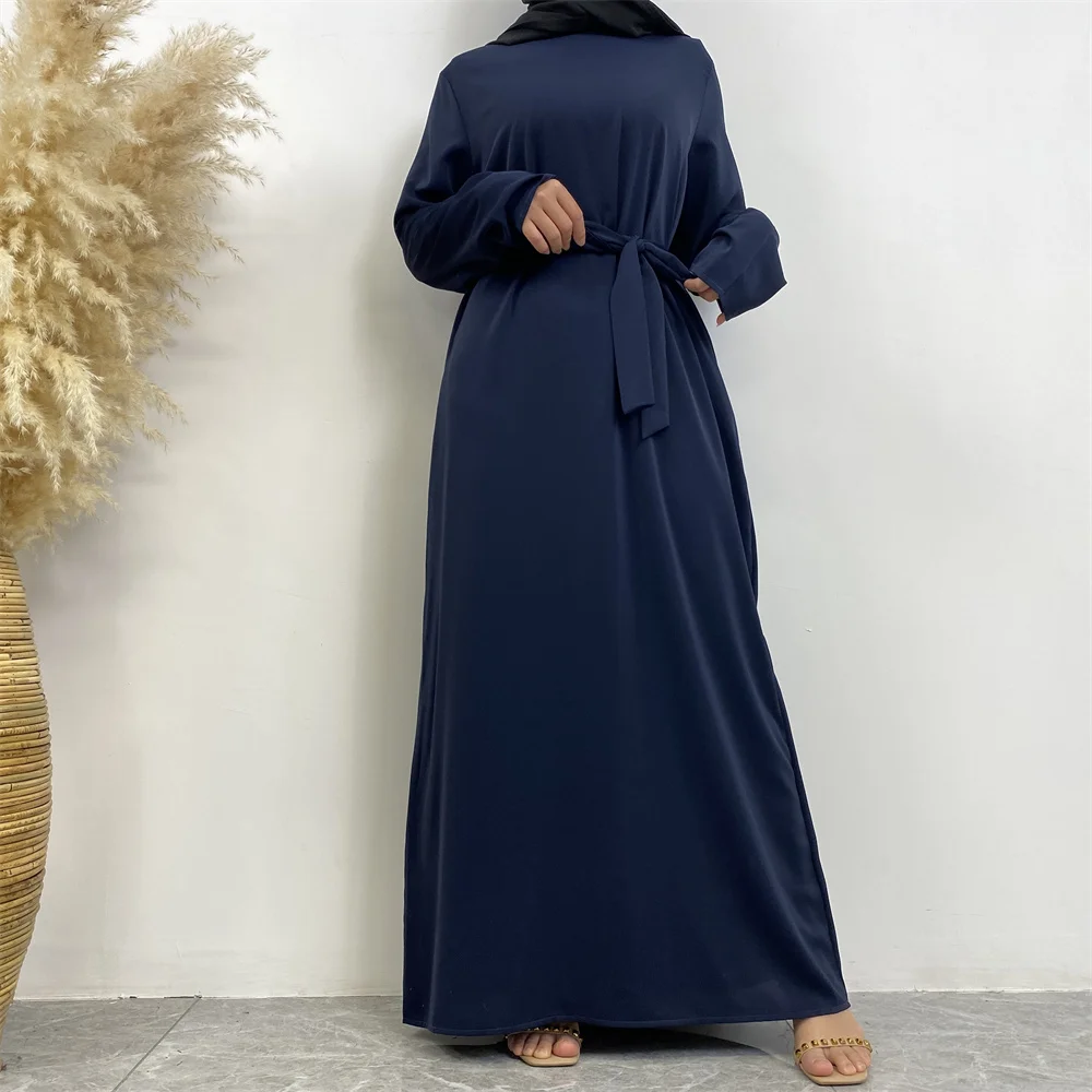 Muslim Abaya Fashion New Hot Dress Turkey Arabia Dubai Solid Color Robe with Pockets Women's Long Dress